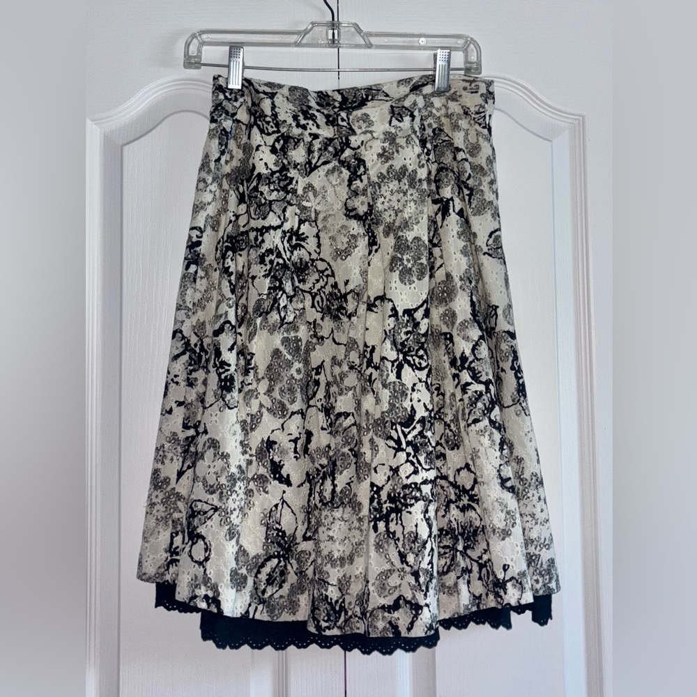 Cream Pleated A-Line Skirt Knee-Length